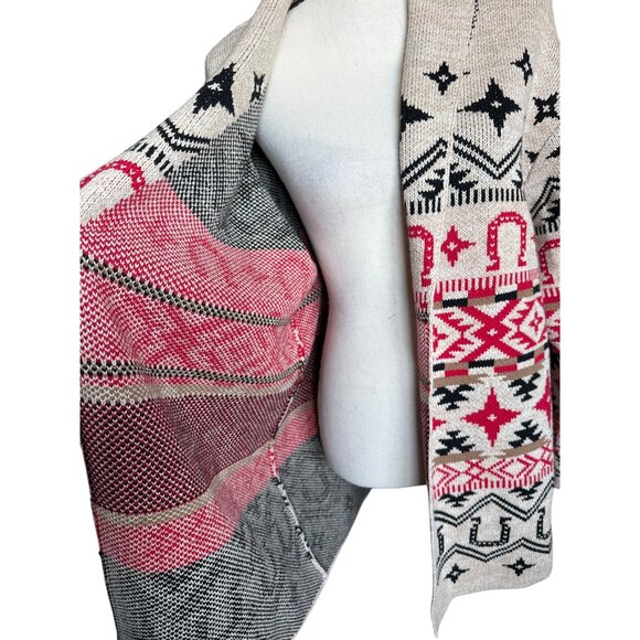 NWT Lucky Brand Tan Red Horseshoe Western Cardigan Sweater Open Front Size XL - Picture 5 of 10